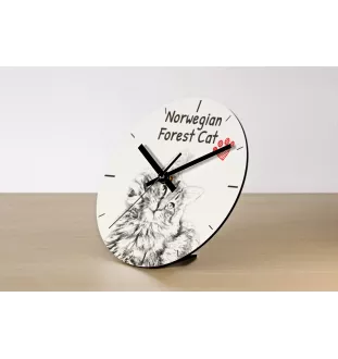 Norwegian Forest Cat - wall clock with a cat, shelf clock with a print, personalized home decoration from the Art-Dog brand