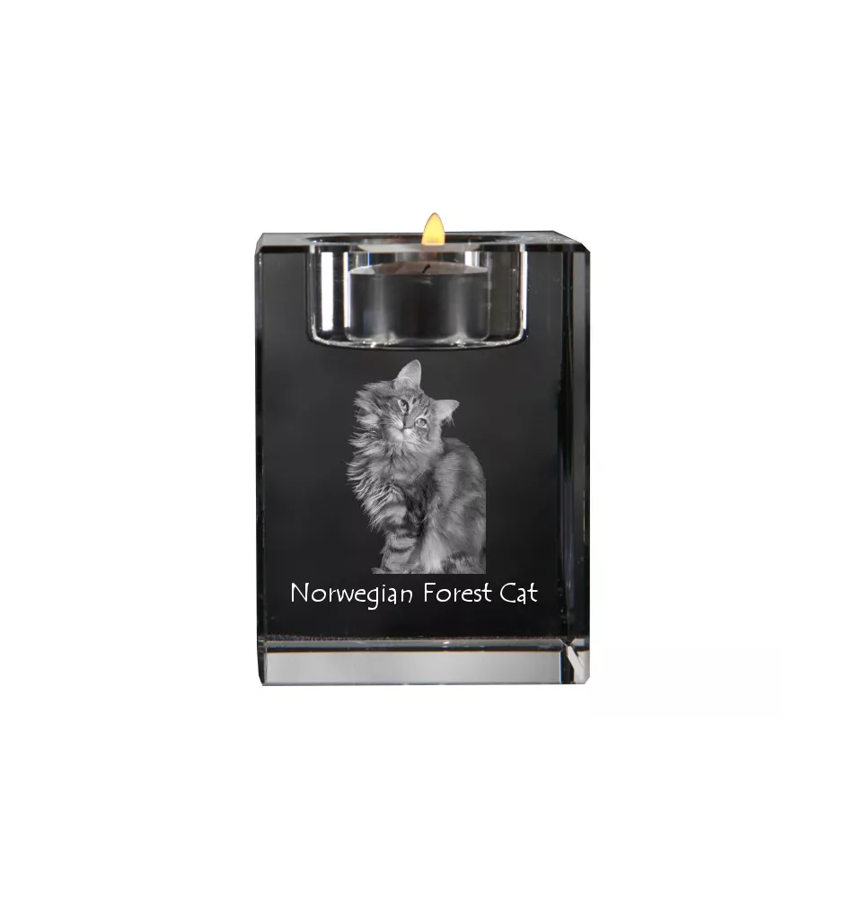 Norwegischer Wald - Kerzenhalter mit Katzenfoto, Teelichthalter aus Kristall, personalisiertes Geschenk der Marke Art-Dog