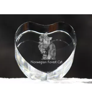 Norwegian Forest Cat - crystal clock with a picture of a cat, heart-shaped shelf clock, personalized standing clock by Art-Dog brand
