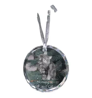 Norwegian Forest Cat - crystal bauble with a photo, photo of a cat in crystal, personalized Christmas tree ornament by Art-Dog brand