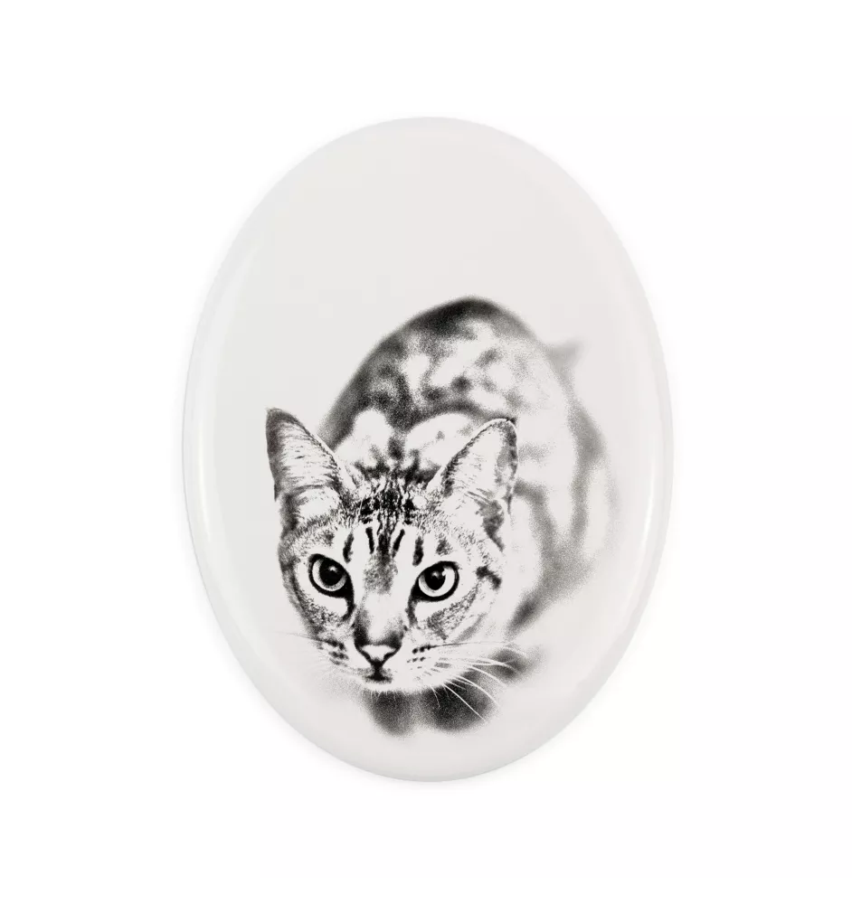 Ocicat - Gedenktafel mit einem Foto einer Katze, Grabplatte mit Druck, personalisierte ovale Platte der Marke Art-Dog