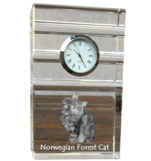 Norwegische Waldkatze - Glasuhr mit Foto, Katzenfoto im Kristall, personalisierte Standuhr für das Büro der Marke Art-Dog