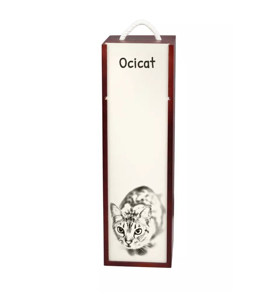Ocicat - boîte à vin avec un chat, boîte à alcool avec une illustration, boîte personnalisée pour cadeau de la marque Art-Dog
