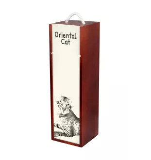Chat oriental - boîte à vin avec un chat, boîte à alcool avec une illustration, boîte personnalisée pour cadeau de la marque Art-Dog