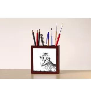 Oriental Cat - pen holder with a cat, desk organizer with a print, personalized desk decoration by Art-Dog brand