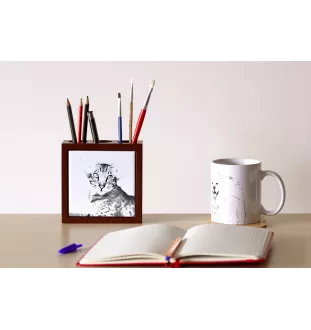 Chat oriental - porte-stylo avec un chat, organiseur de bureau avec impression, décoration de bureau personnalisée de la marque Art-Dog