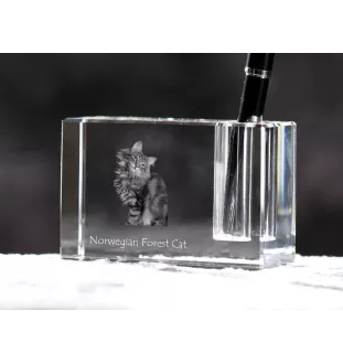 Norwegian Forest Cat - Pen stand, crystal organiser with cat photo, unique desk decoration by Art-Dog brand