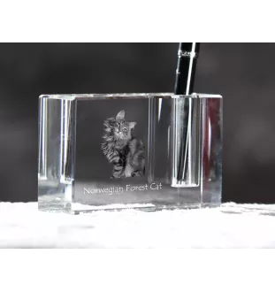 Norwegian Forest Cat - Pen stand, crystal organiser with cat photo, unique desk decoration by Art-Dog brand