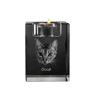 Ocicat - Bougeoir avec photo de chat, porte bougie en cristal, cadeau personnalisé par la marque Art-Dog