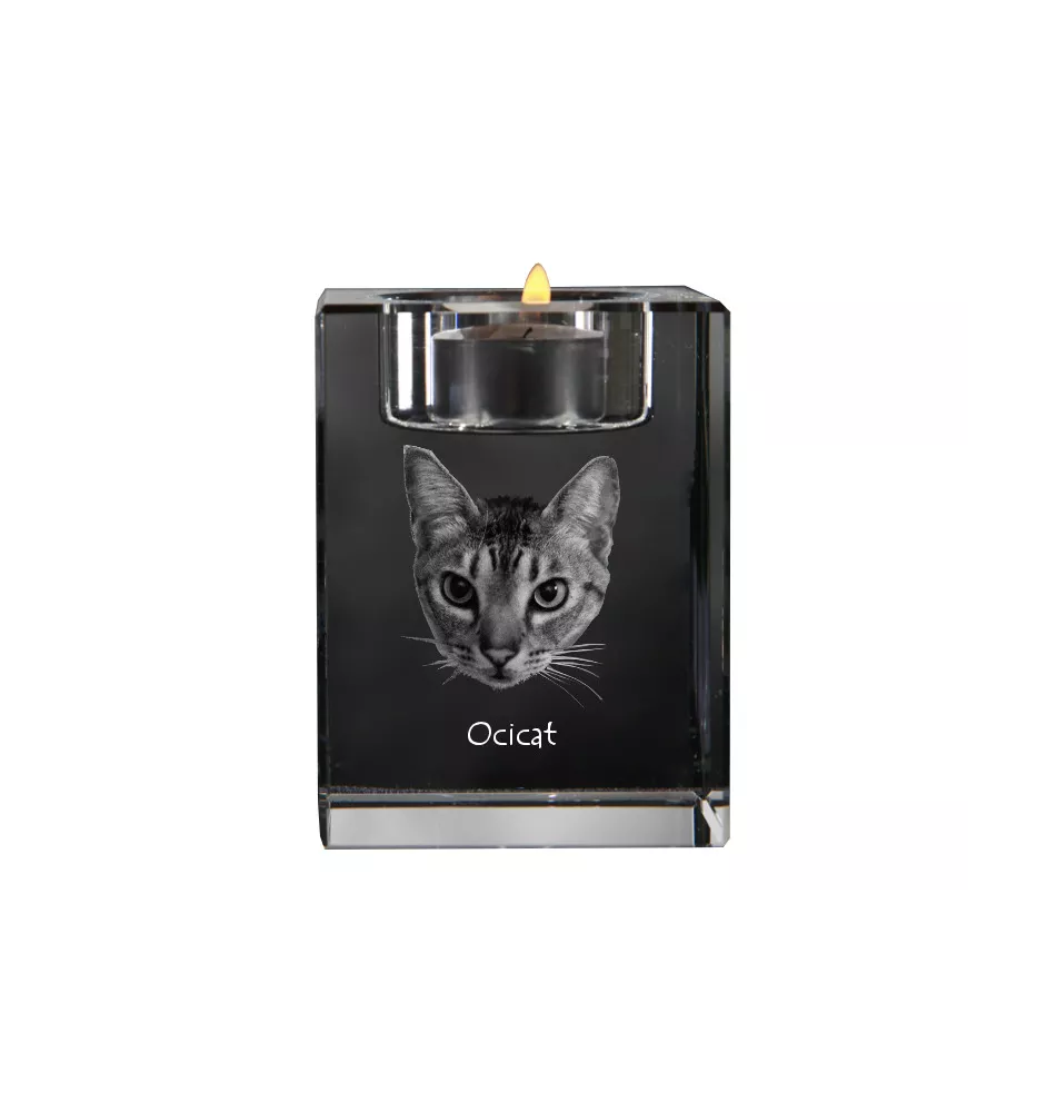 Ocicat - Candle holder with cat photo, crystal tealight holder, personalised gift by Art-Dog brand