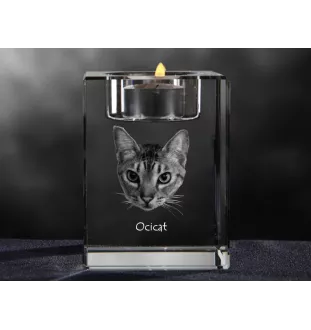 Ocicat - Kerzenhalter mit Katzenfoto, Teelichthalter aus Kristall, personalisiertes Geschenk der Marke Art-Dog