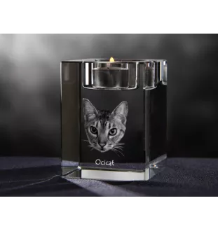 Ocicat - Bougeoir avec photo de chat, porte bougie en cristal, cadeau personnalisé par la marque Art-Dog