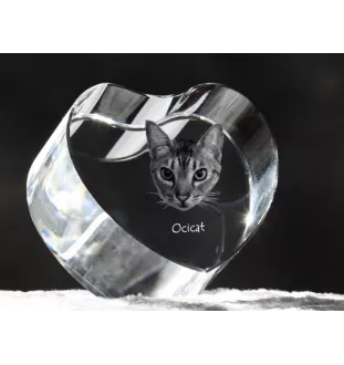 Ocicat - Kristalluhr mit Katzenbild, Herzregal-Uhr, personalisierte Standuhr von Art-Dog.