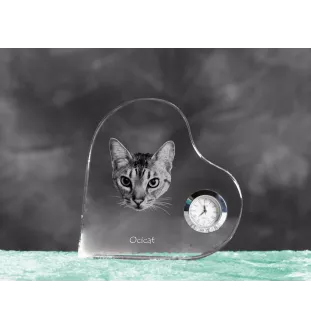 Ocicat - Kristalluhr mit Katzenbild, Herzregal-Uhr, personalisierte Standuhr von Art-Dog.