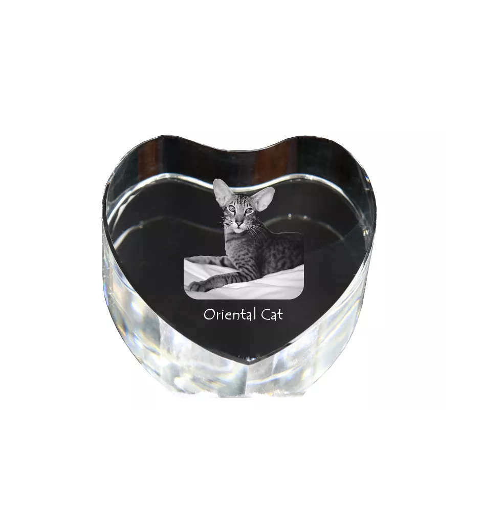 Oriental Cat - crystal clock with a picture of a cat, heart-shaped shelf clock, personalized standing clock by Art-Dog brand