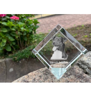 Danish-Swedish Farmdog - crystal cube with a photo, photo of a horse in crystal, cubic paperweight from Art-Dog brand
