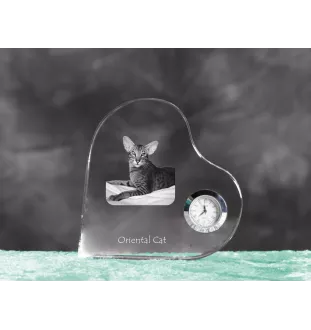 Oriental Cat - crystal clock with a picture of a cat, heart-shaped shelf clock, personalized standing clock by Art-Dog brand