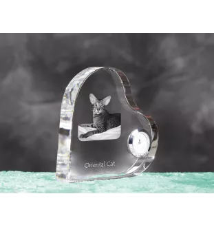 Orientalische Katze - Kristalluhr mit Katzenbild, Herzregal-Uhr, personalisierte Standuhr von Art-Dog.