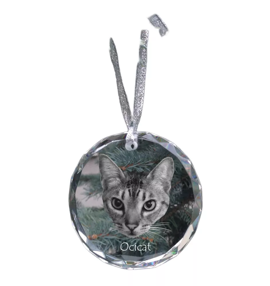 Ocicat - crystal bauble with a photo, photo of a cat in crystal, personalized Christmas tree ornament by Art-Dog brand