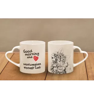 Norwegian Forest - cat mug, adorable heart-shaped handle mug, universal gift from Art-Dog brand