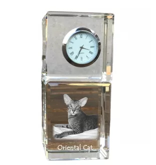 Oriental Cat - crystal clock with a photo, photo of a cat in crystal, personalized desk clock by Art-Dog brand
