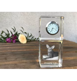 Oriental Cat - crystal clock with a photo, photo of a cat in crystal, personalized desk clock by Art-Dog brand