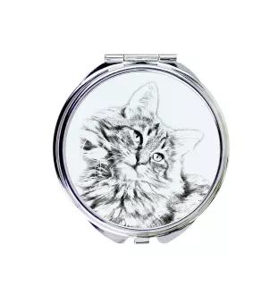 Norwegische Waldkatze - Taschenspiegel mit Katze, personalisierter Taschenspiegel, kompakter Spiegel mit Art-Dog-Logo