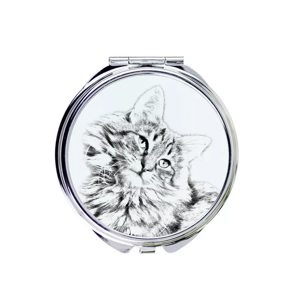 Norwegische Waldkatze - Taschenspiegel mit Katze, personalisierter Taschenspiegel, kompakter Spiegel mit Art-Dog-Logo