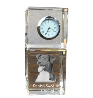 Chien de ferme dano-suédois, Dansk-svensk gårdshund - montre en cristal avec photo, photo de chien dans un cristal, horloge de bureau personnalisée de la marque Art-Dog