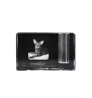 Orientalische Katze - Stifthalter, Kristallorganizer mit Katzenfoto, einzigartige Schreibtischdekoration der Marke Art-Dog