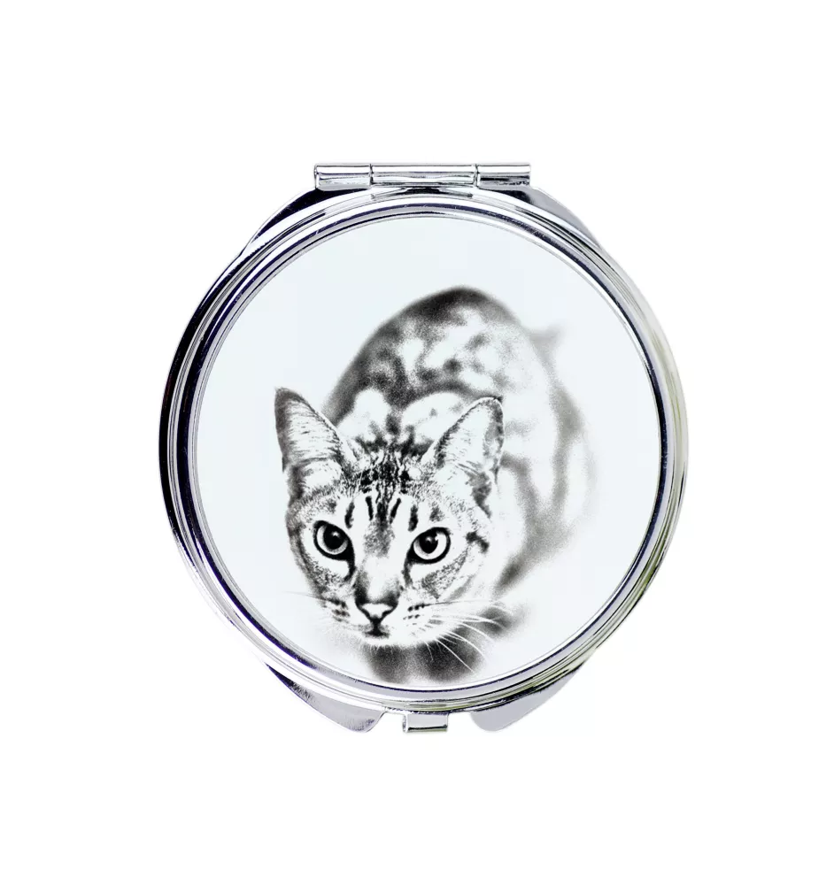 Ocicat - pocket mirror with a cat, personalized mirror for a purse, compact mirror with Art-Dog brand print