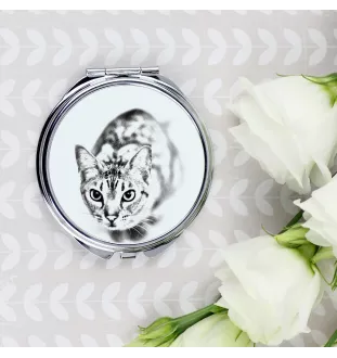 Ocicat - pocket mirror with a cat, personalized mirror for a purse, compact mirror with Art-Dog brand print