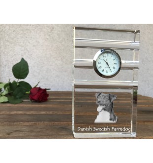 Chien de ferme dano-suédois, Dansk-svensk gårdshund - une horloge en verre avec une photo, une photo de chien dans un cristal, une horloge de bureau personnalisée de la marque Art-Dog