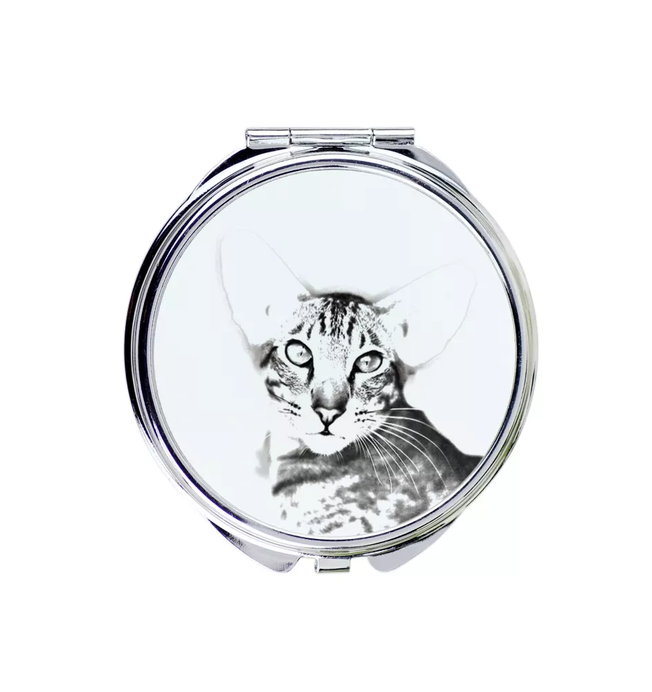 Oriental Cat - pocket mirror with a cat, personalized mirror for a purse, compact mirror with Art-Dog brand print