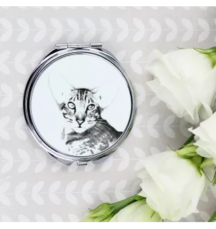 Orientalische Katze - Taschenspiegel mit Katze, personalisierter Taschenspiegel, kompakter Spiegel mit Art-Dog-Logo
