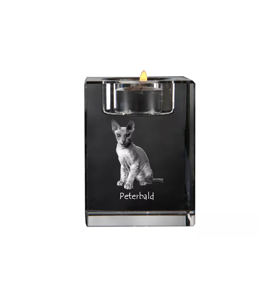 Peterbald - Bougeoir avec photo de chat, porte bougie en cristal, cadeau personnalisé par la marque Art-Dog