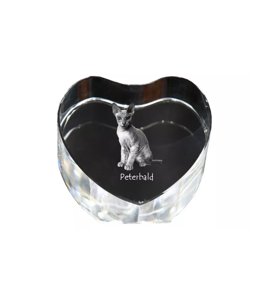 Peterbald - crystal clock with a picture of a cat, heart-shaped shelf clock, personalized standing clock by Art-Dog brand
