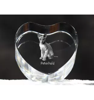 Peterbald - crystal clock with a picture of a cat, heart-shaped shelf clock, personalized standing clock by Art-Dog brand