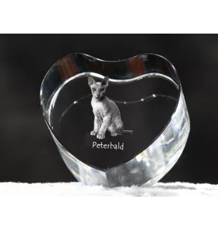Peterbald - crystal clock with a picture of a cat, heart-shaped shelf clock, personalized standing clock by Art-Dog brand