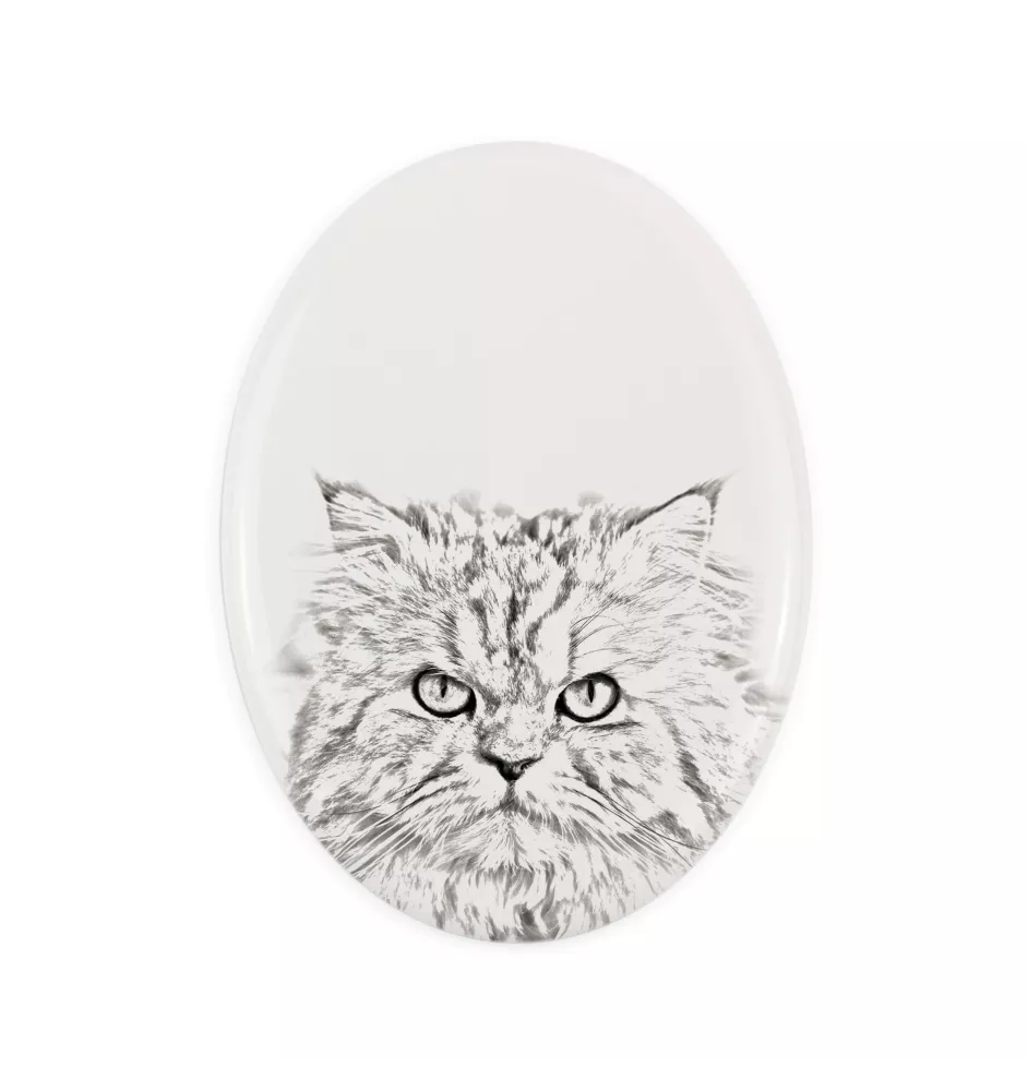 Chat persan - une plaque commémorative avec une photo de chat, une plaque funéraire avec une impression, une plaque ovale personnalisée de la marque Art-Dog