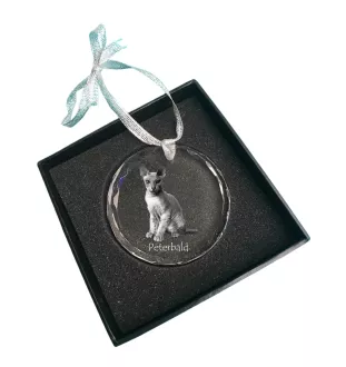 Peterbald - crystal bauble with a photo, photo of a cat in crystal, personalized Christmas tree ornament by Art-Dog brand
