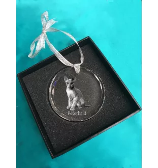 Peterbald - boule de Noël en cristal avec une photo, photo d'un chat dans le cristal, décoration personnalisée pour sapin de Noël de la marque Art-Dog