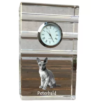 Peterbald - glass clock with a photo, photo of a cat in crystal, personalized standing office clock by Art-Dog brand