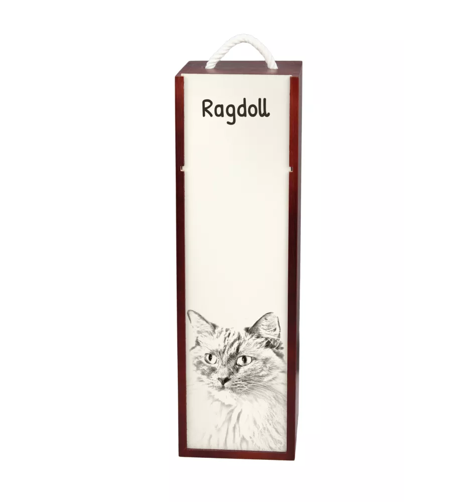 Ragdoll - boîte à vin avec un chat, boîte à alcool avec une illustration, boîte personnalisée pour cadeau de la marque Art-Dog