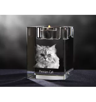 Persan - Bougeoir avec photo de chat, porte bougie en cristal, cadeau personnalisé par la marque Art-Dog