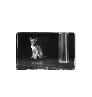 Peterbald - Porte-stylos, organiseur en cristal avec photo de chat, décoration de bureau unique par la marque Art-Dog