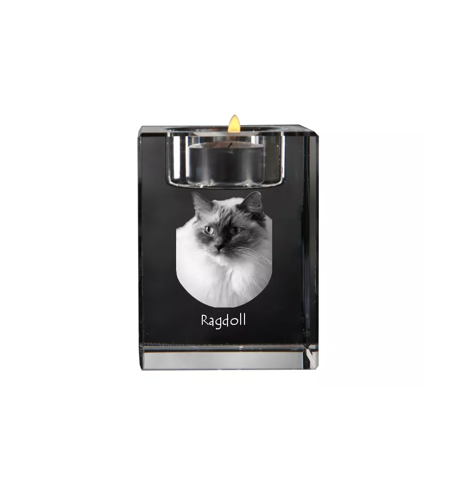 Ragdoll - Candle holder with cat photo, crystal tealight holder, personalised gift by Art-Dog brand