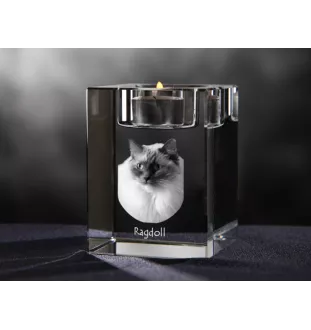 Ragdoll - Bougeoir avec photo de chat, porte bougie en cristal, cadeau personnalisé par la marque Art-Dog