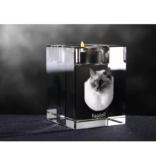 Ragdoll - Bougeoir avec photo de chat, porte bougie en cristal, cadeau personnalisé par la marque Art-Dog