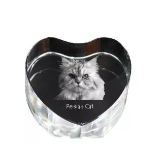Persian Cat - crystal clock with a picture of a cat, heart-shaped shelf clock, personalized standing clock by Art-Dog brand